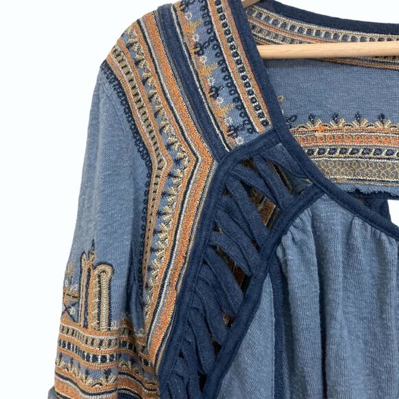 FREE PEOPLE Snow Kisses Embroidered Balloon Sleeve Boho Peasant Top - Picture 8 of 15